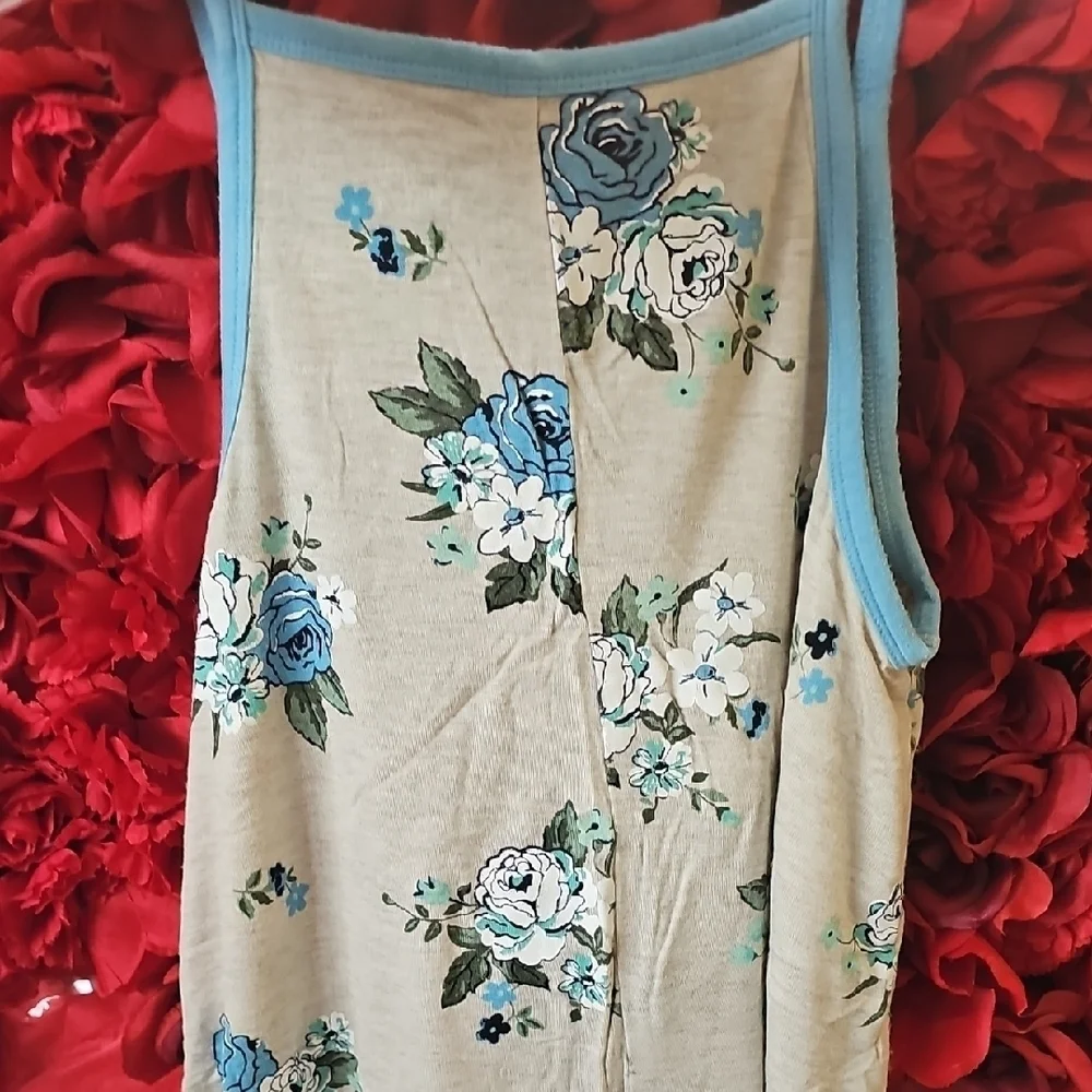 Justice Girls Floral Print Tank Top - Blue and Gray Size 12